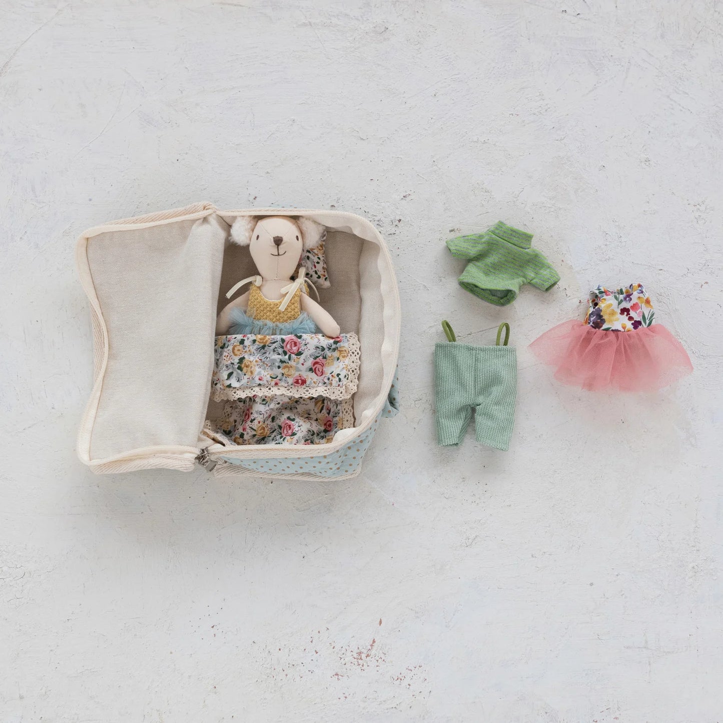 Fabric Suitcase Bed with Doll and Outfits