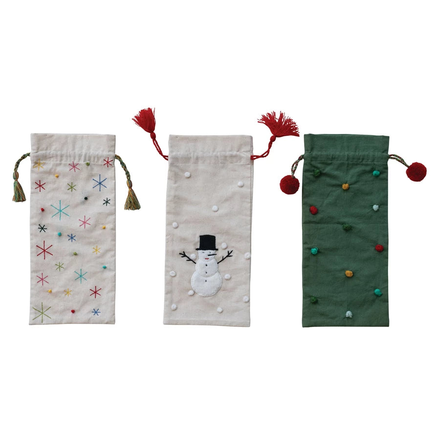 Hand-Embroidered Wine Bag