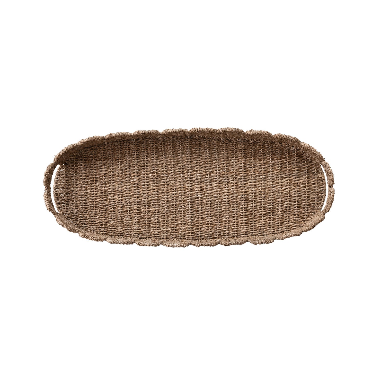 Hand Woven Scalloped Tray with Handles