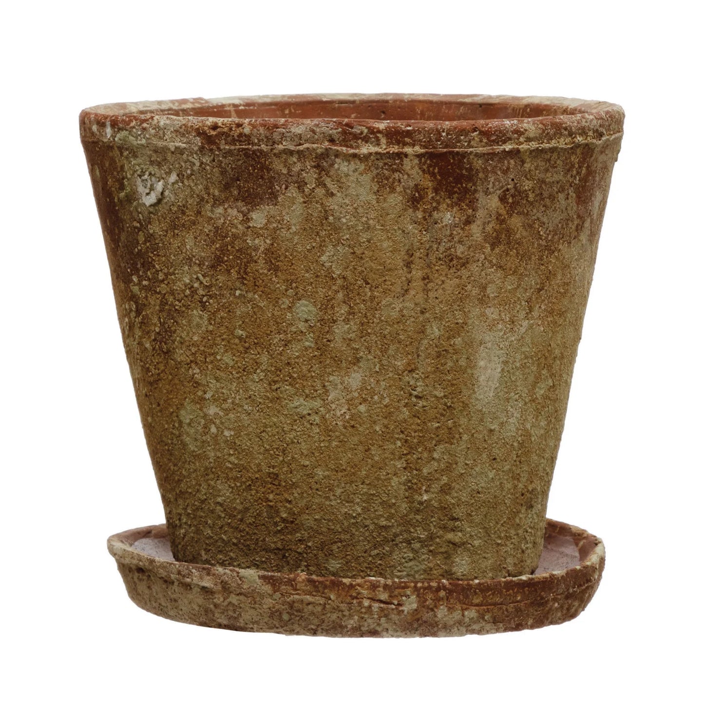 Large Distressed Cement Planter with Saucer