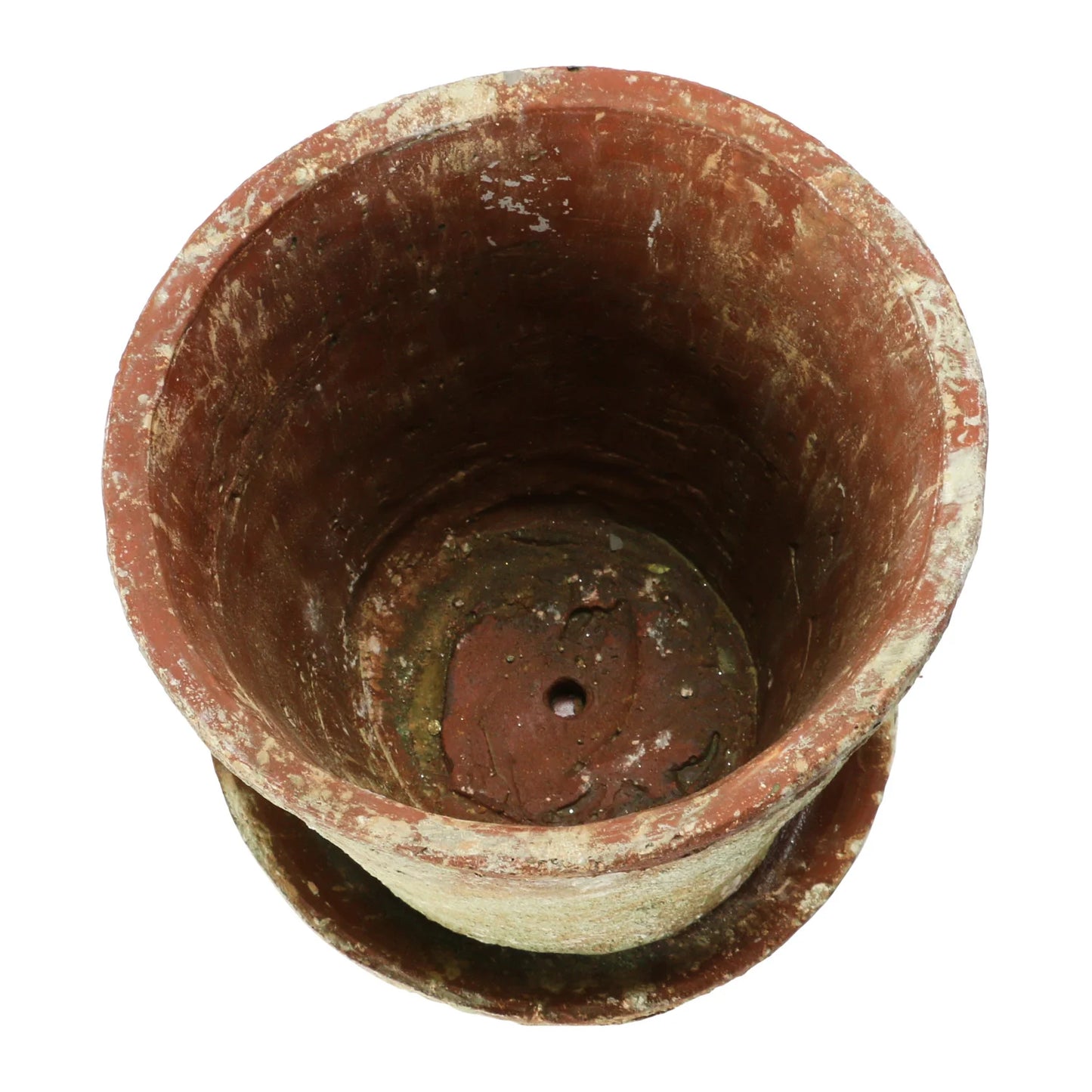 Large Distressed Cement Planter with Saucer