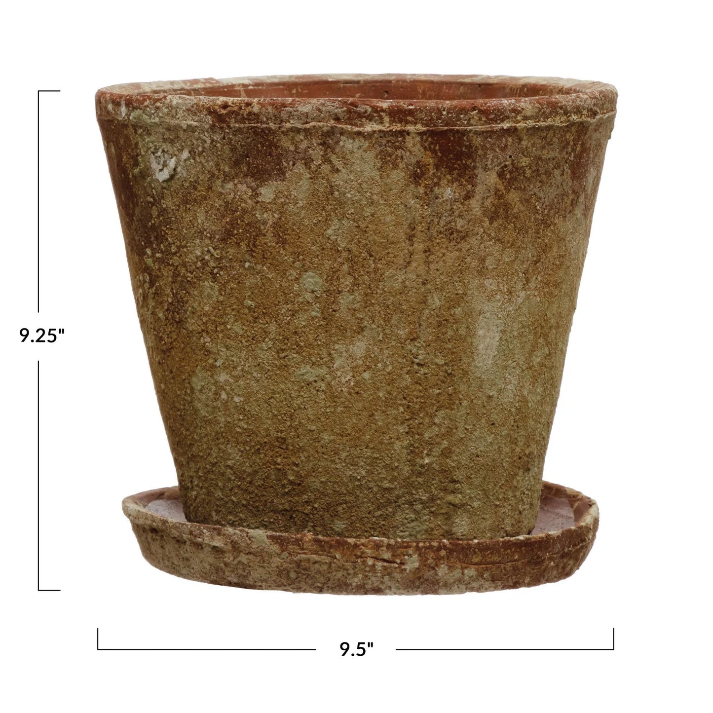 Large Distressed Cement Planter with Saucer