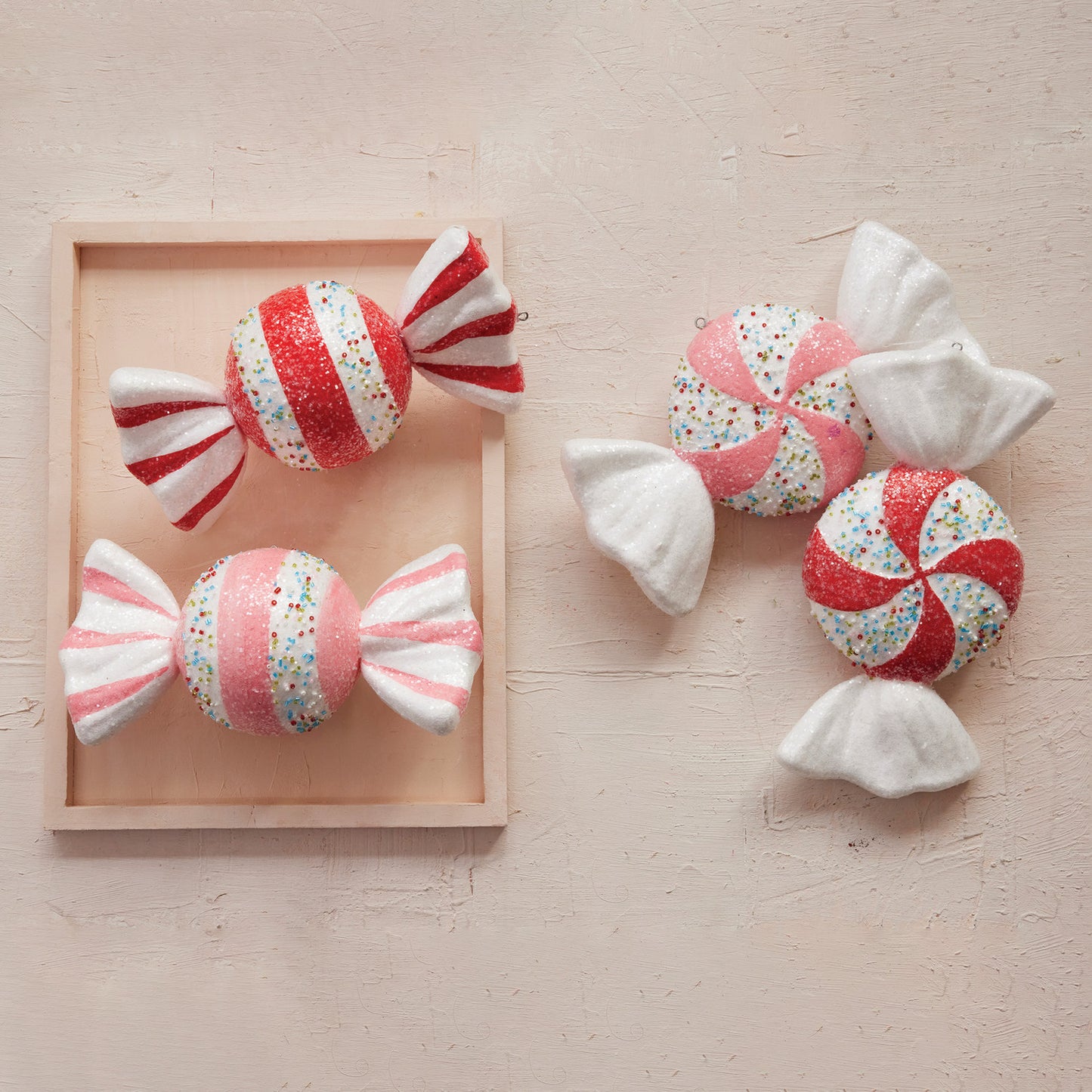 Oversized Foam Candy Ornaments with Glitter & Beads