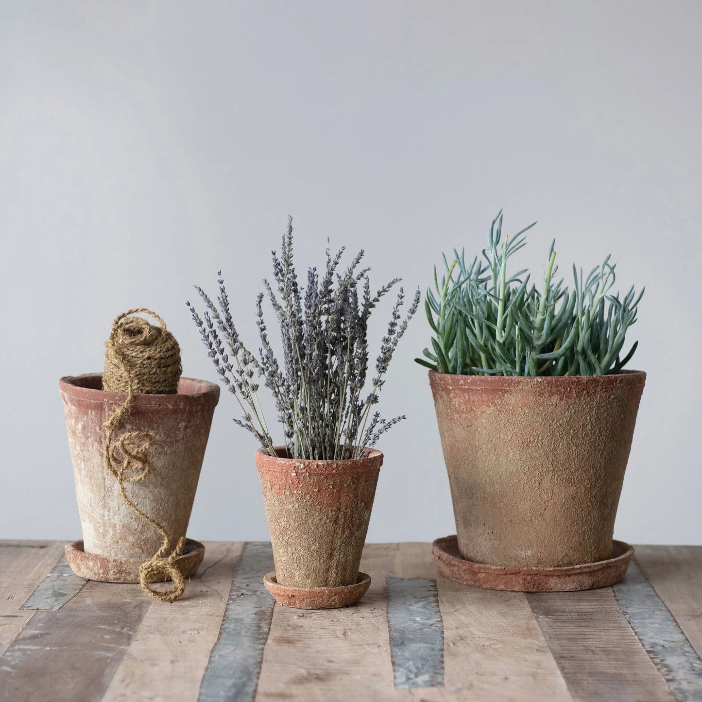 Small Distressed Cement Planter with Saucer
