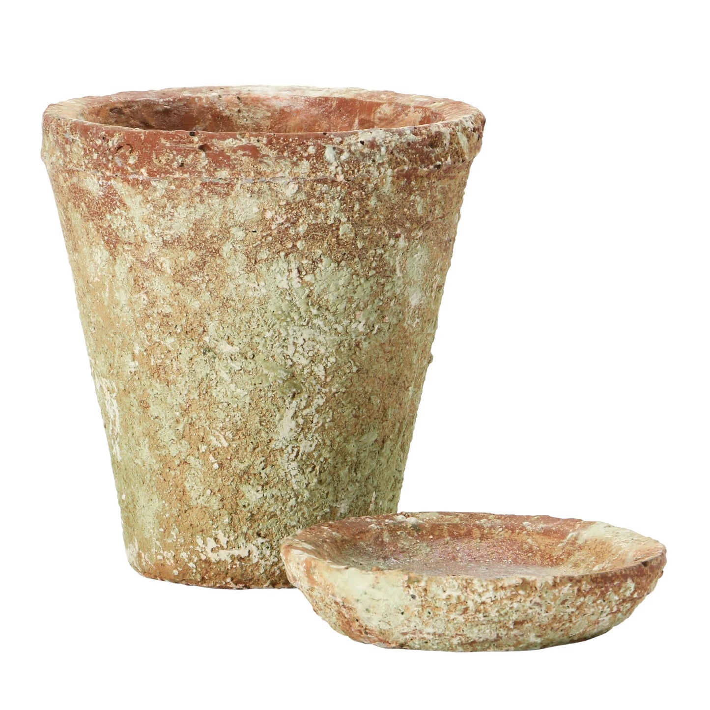 Small Distressed Cement Planter with Saucer