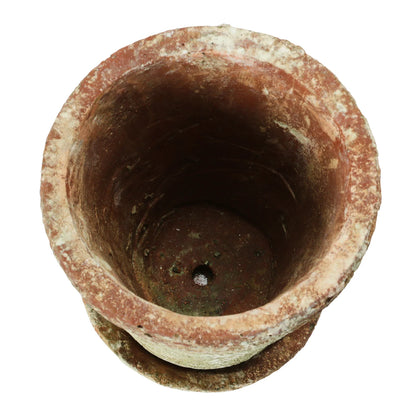 Small Distressed Cement Planter with Saucer