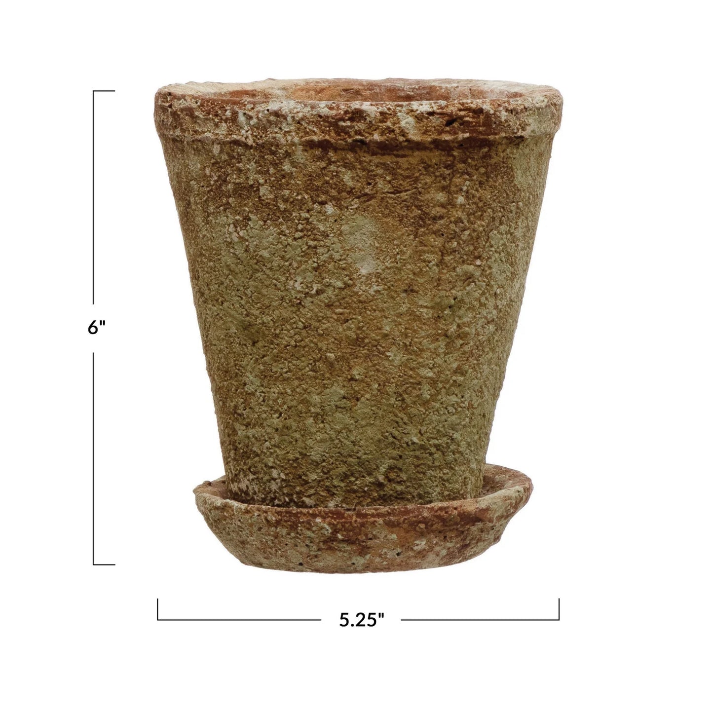 Small Distressed Cement Planter with Saucer