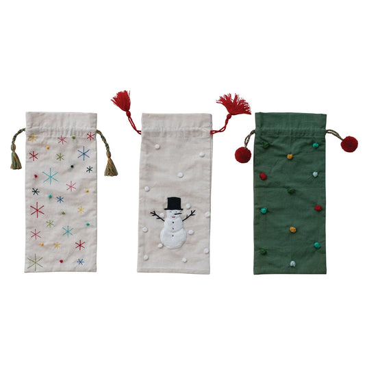 Hand-Embroidered Wine Bag