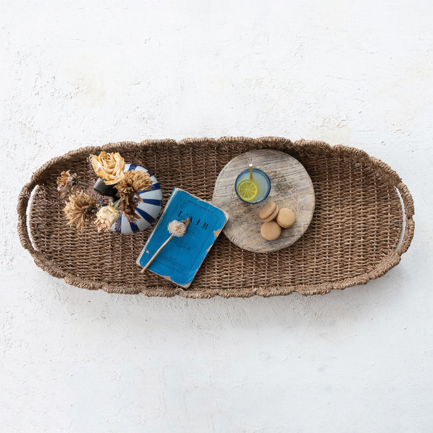 Hand Woven Scalloped Tray with Handles